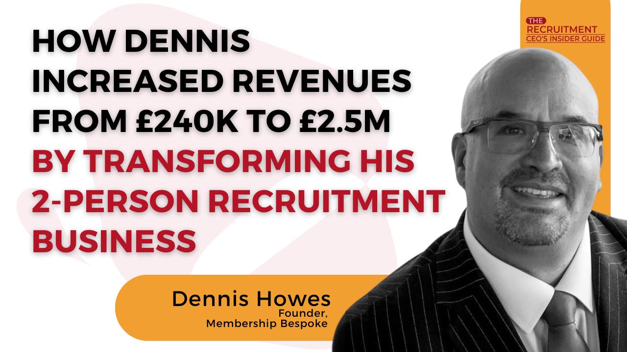 Founder of Membership Bespoke, Dennis Howes, standing next to text that says: How Dennis Increased Revenues From 240K to £2.5m By Transforming His 2-Person Recruitment Business